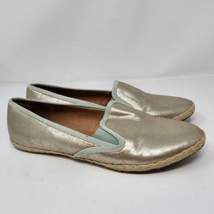 Plume Womens Gold Metallic Mint Green Slip On Espadrille Flats Shoes Size 10